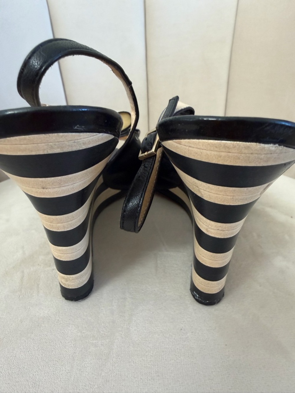 Kate Spade NY Isola Striped Wedge Slingback Sandals black white bow Shoes Y2K 8 - Picture 10 of 14